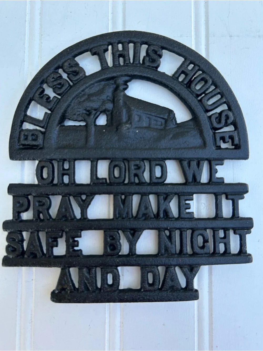 Iron Art Trivet Plaque Black Cast Iron 'Bless This House' Wall Religious 6x6.5